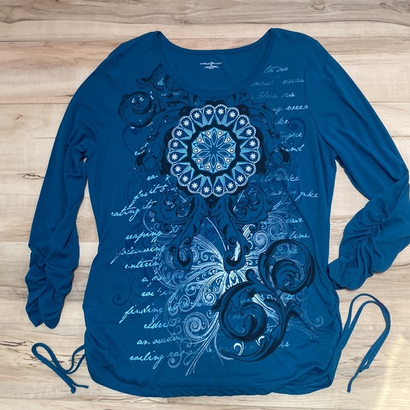 Bobbie Brooks 1X Blue Long Sleeve Blouse - Picture 6 of 10